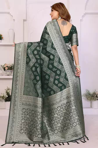 green color zari weaving georgette silk blend saree