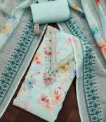 Sky-blue digital print cotton semi stitched churidar dress-materials