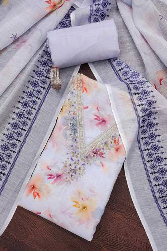 Lavender digital print cotton semi stitched churidar dress-materials
