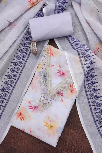 Lavender digital print cotton semi stitched churidar dress-materials