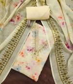 Cream digital print cotton semi stitched churidar dress-materials