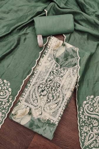 Sea-green printed cotton semi stitched churidar dress-materials