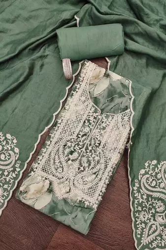 Sea-green printed cotton semi stitched churidar dress-materials