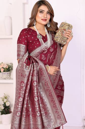 Maroon Color Zari Weaving Georgette Silk Saree