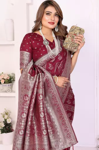 Maroon Color Zari Weaving Georgette Silk Saree
