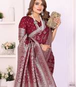 Maroon Color Zari Weaving Georgette Silk Saree