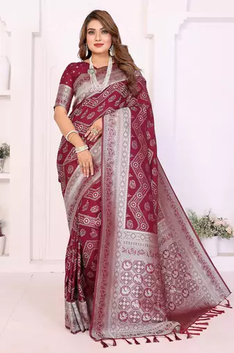 Maroon Color Zari Weaving Georgette Silk Saree