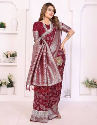 Maroon Color Zari Weaving Georgette Silk Saree 3