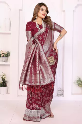 Maroon Color Zari Weaving Georgette Silk Saree