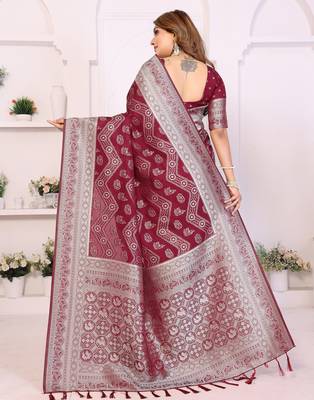 Maroon Color Zari Weaving Georgette Silk Saree 4