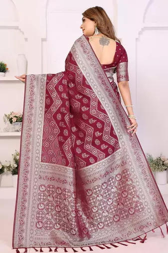 Maroon Color Zari Weaving Georgette Silk Saree