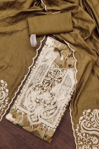 Brown printed cotton semi stitched churidar dress-materials