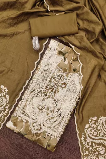 Brown printed cotton semi stitched churidar dress-materials