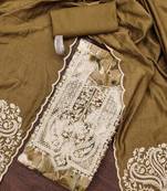 Brown printed cotton semi stitched churidar dress-materials