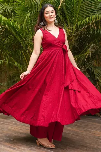 Red Embroidered Kurta Set