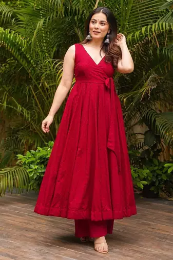 Red Embroidered Kurta Set