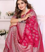 Rani Pink Color Zari Weaving Georgette Silk Saree