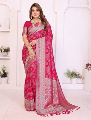Rani Pink Color Zari Weaving Georgette Silk Saree 2