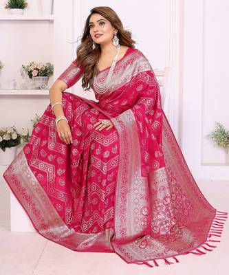 Rani Pink Color Zari Weaving Georgette Silk Saree 3
