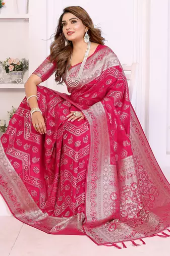 Rani Pink Color Zari Weaving Georgette Silk Saree