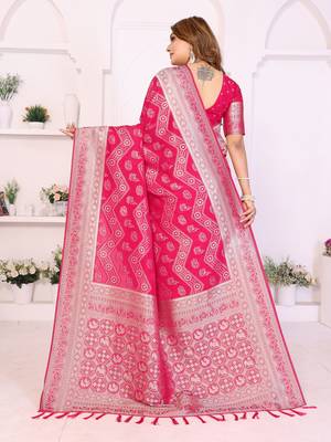 Rani Pink Color Zari Weaving Georgette Silk Saree 4