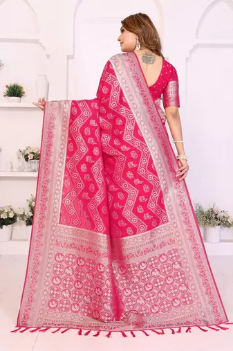 Rani Pink Color Zari Weaving Georgette Silk Saree