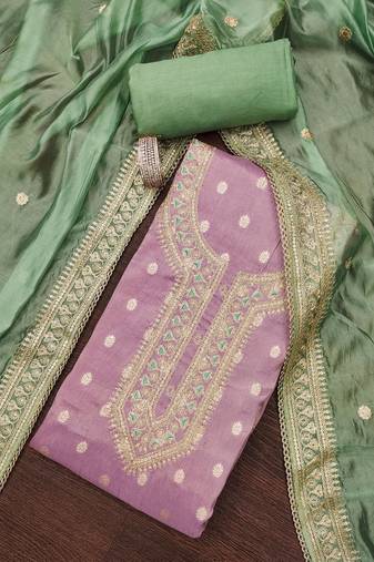 Lavender woven shimmer semi stitched churidar dress-materials