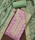 Lavender woven shimmer semi stitched churidar dress-materials