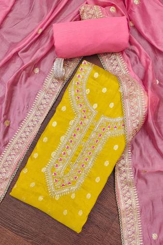 Yellow woven shimmer semi stitched churidar dress-materials