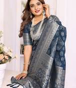 Teal Color Zari Weaving Georgette Silk Saree