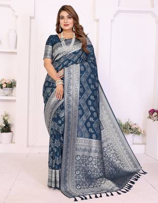 Teal Color Zari Weaving Georgette Silk Saree 2