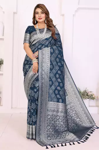 Teal Color Zari Weaving Georgette Silk Saree