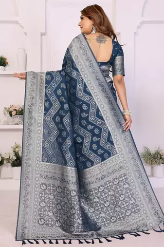 Teal Color Zari Weaving Georgette Silk Saree