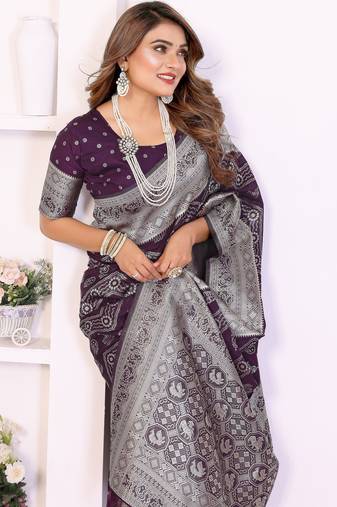 Wine Color Zari Weaving Georgette Silk Saree