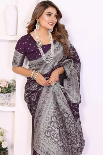 Wine Color Zari Weaving Georgette Silk Saree