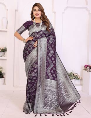 Wine Color Zari Weaving Georgette Silk Saree 2