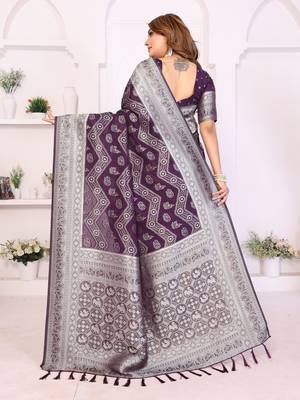 Wine Color Zari Weaving Georgette Silk Saree 4