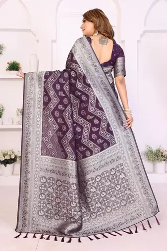 Wine Color Zari Weaving Georgette Silk Saree
