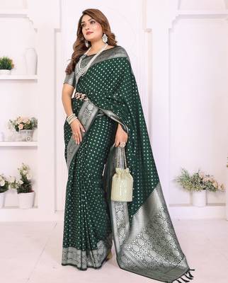 green color zari weaving georgette silk blend saree 2