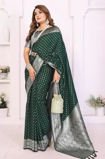 green color zari weaving georgette silk blend saree