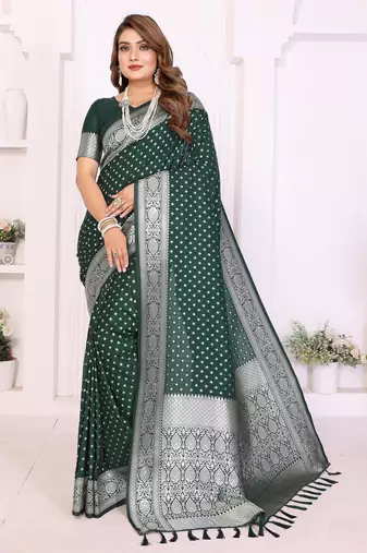 green color zari weaving georgette silk blend saree