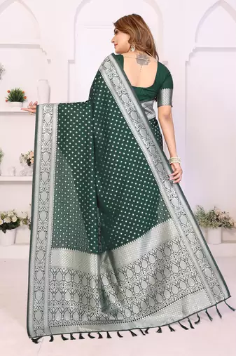 green color zari weaving georgette silk blend saree