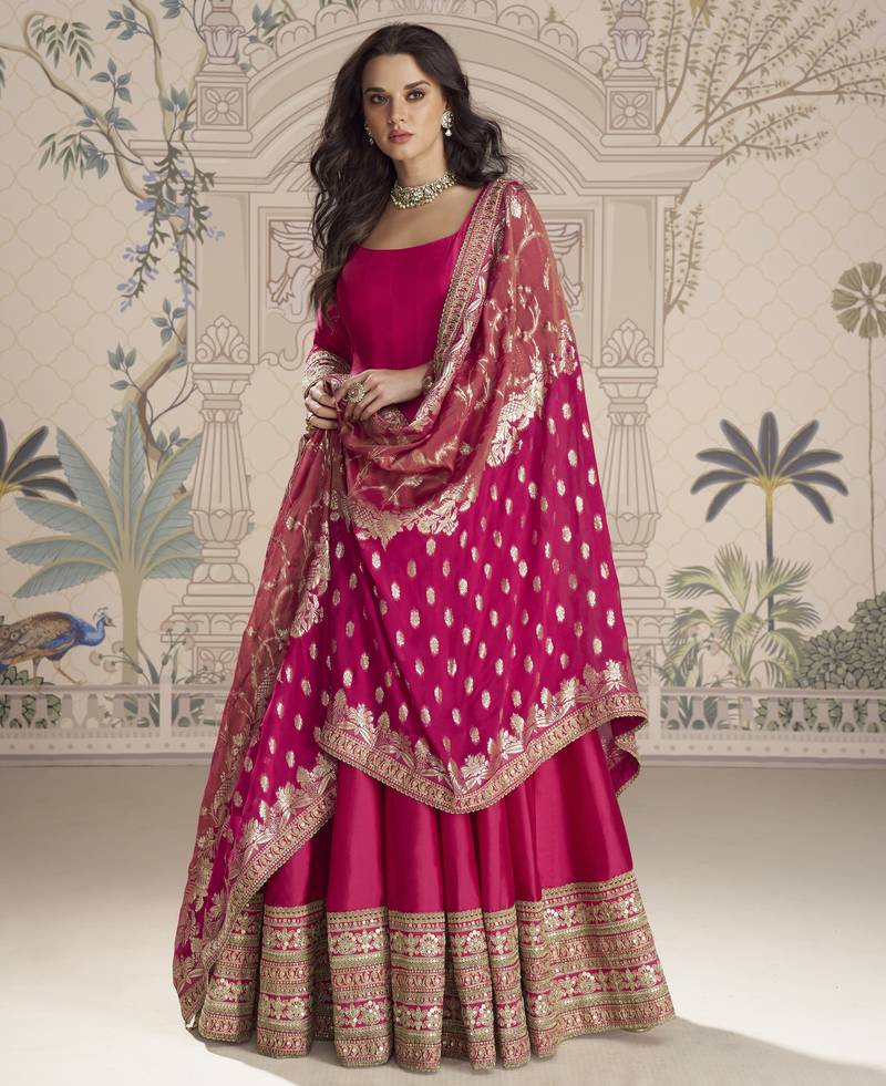 Heavy Vichitra Silk Embroidered Kurti with Jacquard Dupatta – Premium Party Wear