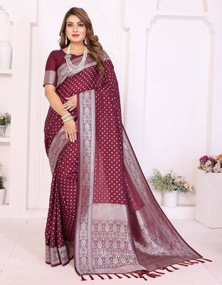 Maroon Color Zari Weaving Georgette Silk Saree 2