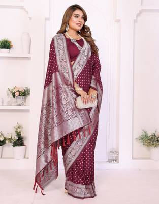 Maroon Color Zari Weaving Georgette Silk Saree 3