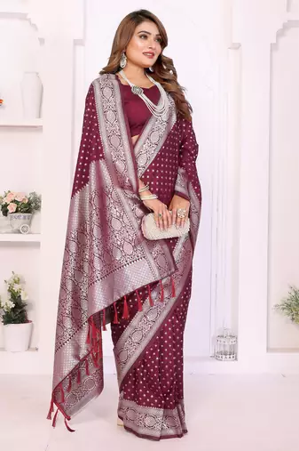 Maroon Color Zari Weaving Georgette Silk Saree