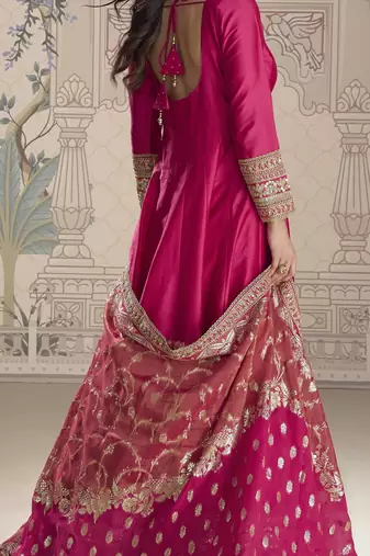 heavy vichitra silk embroidered kurti with jacquard dupatta