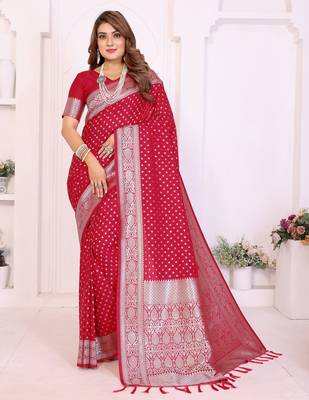 Red Color Zari Weaving Georgette Silk Saree 2