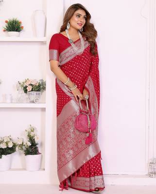 Red Color Zari Weaving Georgette Silk Saree 3