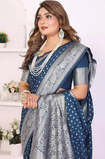 Teal Color Zari Weaving Georgette Silk Saree